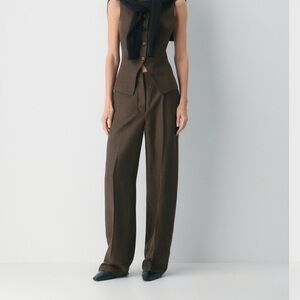 Aritzia Brown Wide-Leg Linen Trousers US 2 NWOT